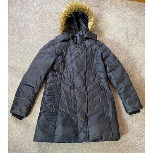 Sam Edelman Black Quilted Puffer Coat With Faux Fur Hood Goose Down Small